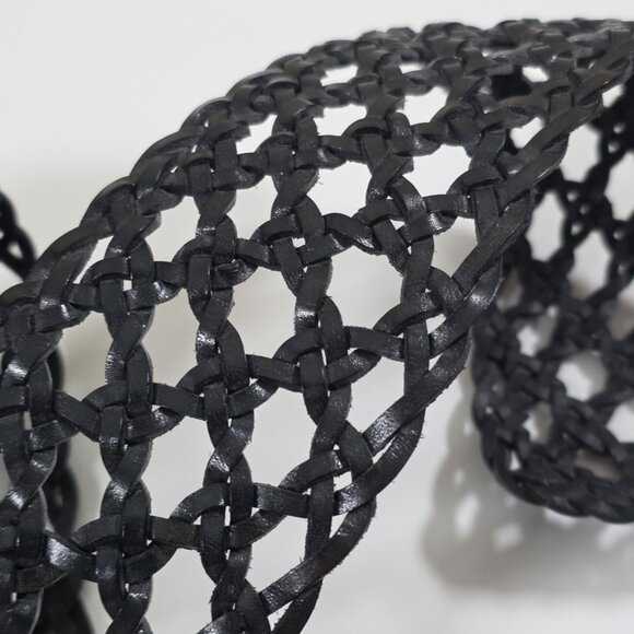 i Blues Vtg Plaited Leather Belt Womens Black Braided Buckle Whimsigoth Elegant - Picture 10 of 12